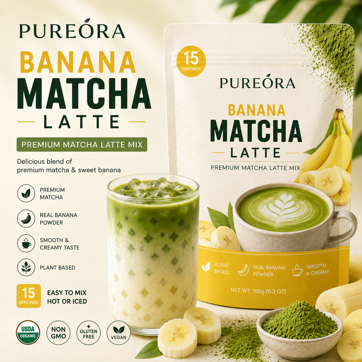 PUREORA Banana Matcha Latte product material