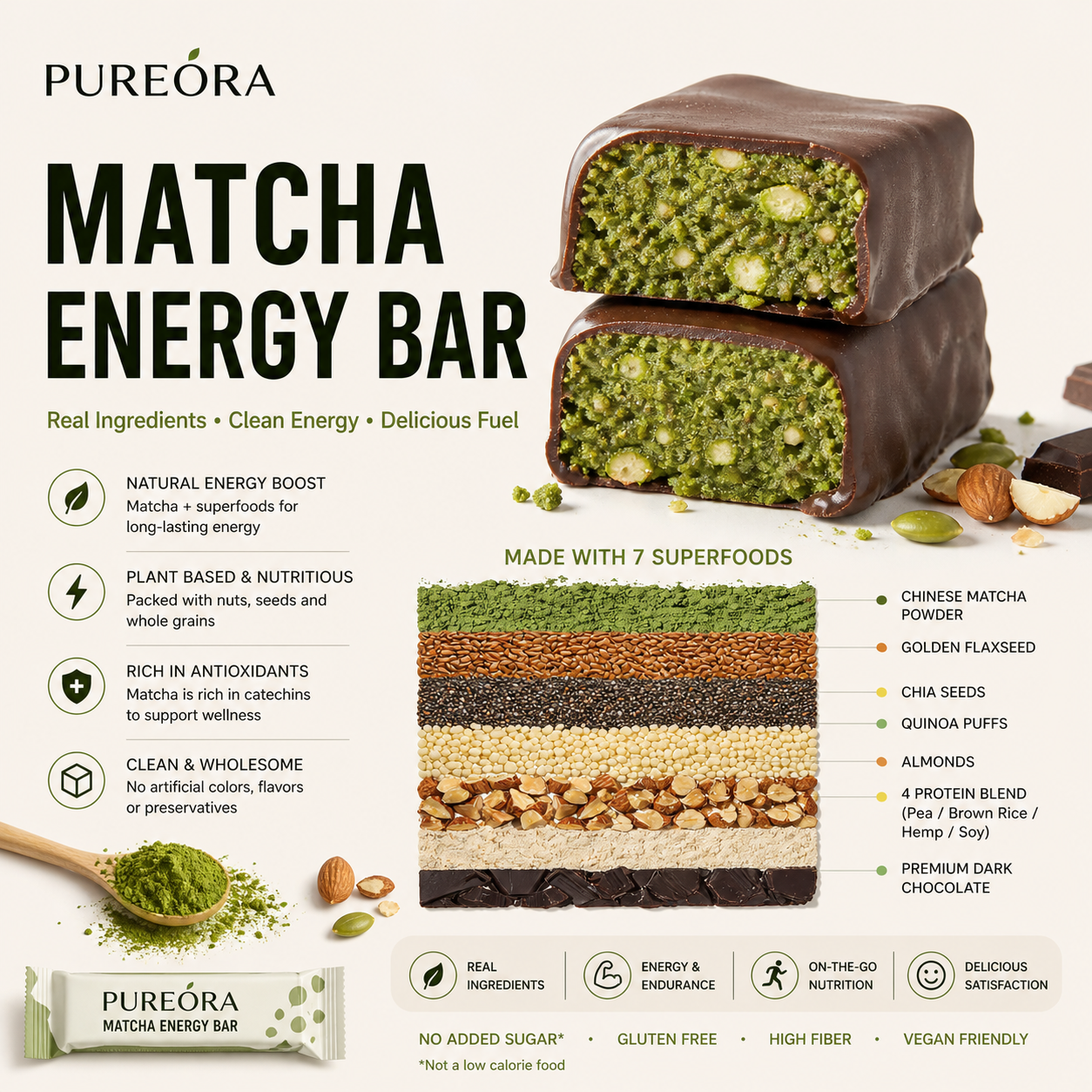 PUREORA Matcha Energy Bar product material