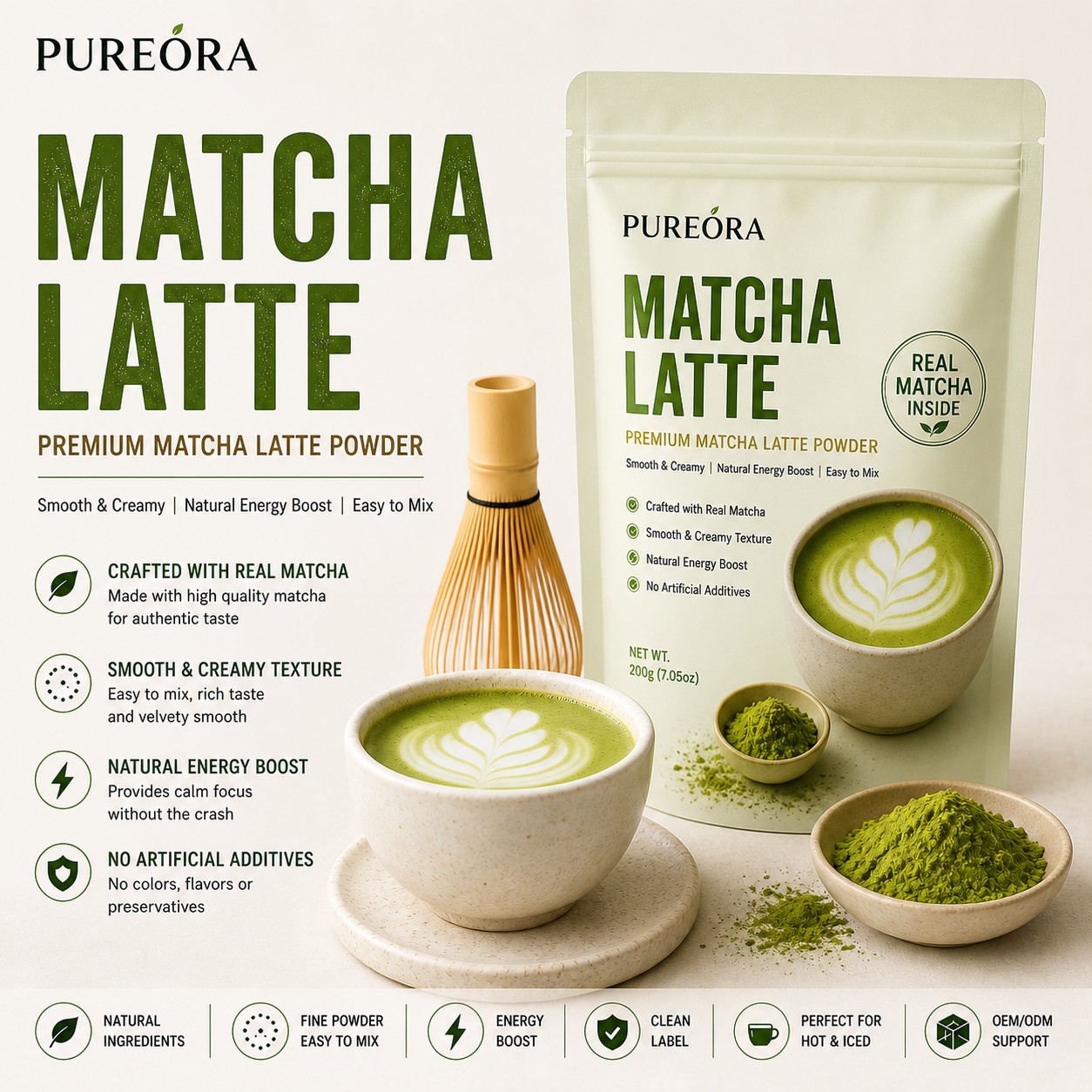PUREORA Matcha Latte Powder product material