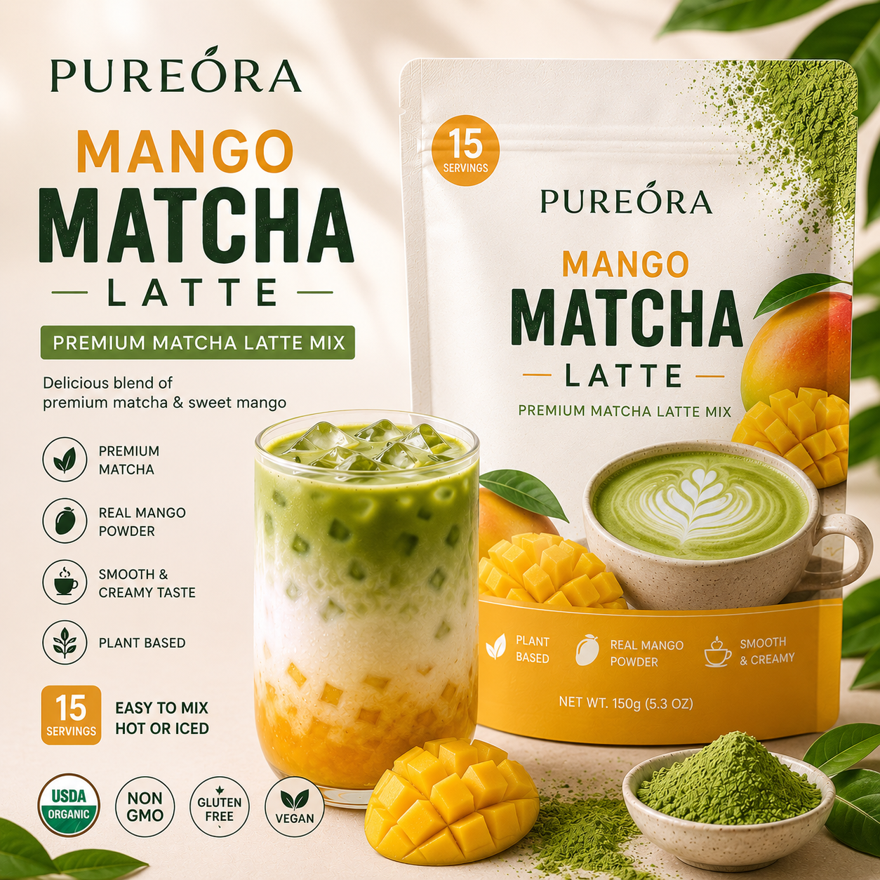 PUREORA Mango Matcha Latte product material