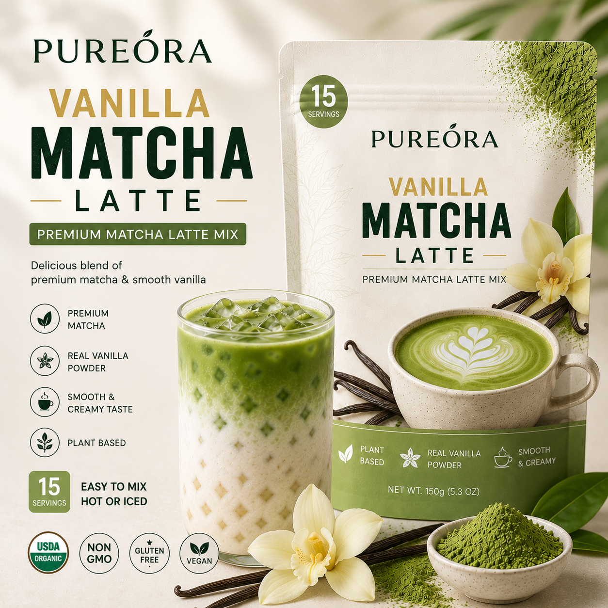 PUREORA Vanilla Matcha Latte product material